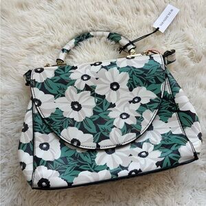 Floral Satchel in Green and White